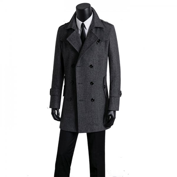 New Tweed Coat Men's Trench Coat Medium Length Korean Version