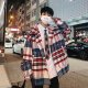 Men's Autumn and Winter Plaid Trench Coat Loose Woolen Coat