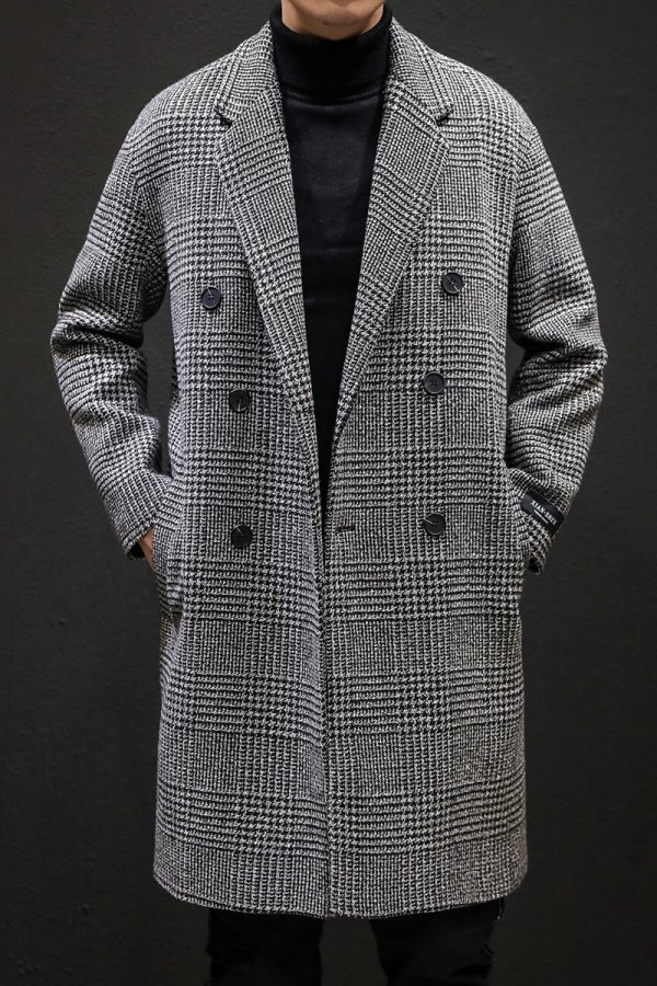 Plaid Coat Slim Long Trench Coat