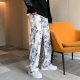 Tie-Dyed Floral Wide-Leg Pants Women Loose and Casual Mopping the Floor