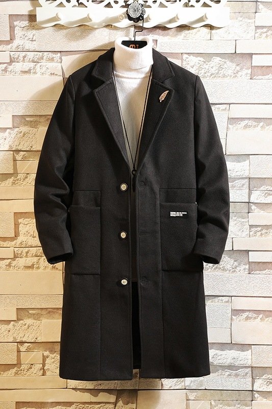 Slim Mid-Length Woolen Coat Warm Men's Woolen Trench Coat